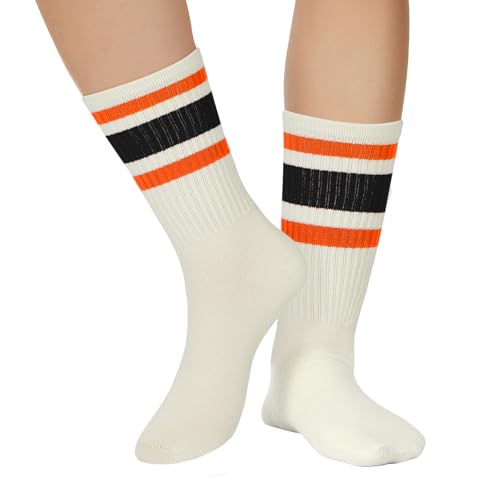 Zando Novelty Striped Retro Vintage Casual Crew Socks for Women - Cotton Sporty Calf Socks2