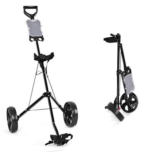 LIFEZEAL 2 Rad Golftrolley Klappbar, Golfwagen mit Anzeigetafel, Golf Push Cart aus Eisen, Golfkart mit Verstellbarer Gurt, Golfcaddy mit Fußbremse