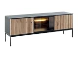Vente-unique - TV-Möbel - 3 Türen - mit LED-Beleuchtung - MDF & Rauchglas - Schwarz & Holzfarben - Ovila