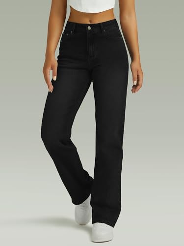 Image of FUNUCA Straight Leg Jeans for Women,High Waisted Wide Leg Loose Microelastic Boyfriend Denim Pants