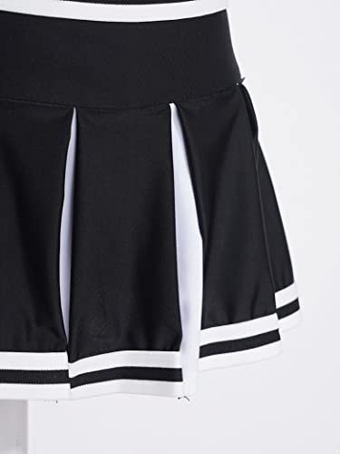 Daenrui Kids Girls Cheer Leader Costume Crop Top With Pleated Skirt Set Cheerleading Uniform Halloween Outfit Black 4 Years #TOP6