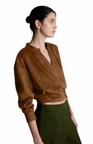 Kenneth Cole Women's Long Sleeve Suede V-Neck Top