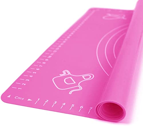 Image of Lukzer Silicone Fondant Rolling Mat Baking Sheet Large with Measurement Stretchable for Kitchen Roti Chapati Cake Pad Cooking Dough Atta Kneading Big Size (Pink /50x40m)