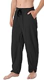 perdontoo Mens Linen Cotton Loose Fit Casual Lightweight Elastic Waist Summer Pants (3X-Large, Black