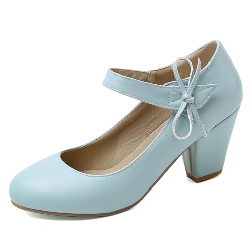Women's Bow Mary Jane Dress Pumps Shoes Chunky Block High Heels Round Toe Elegant Wedding Party Shoes