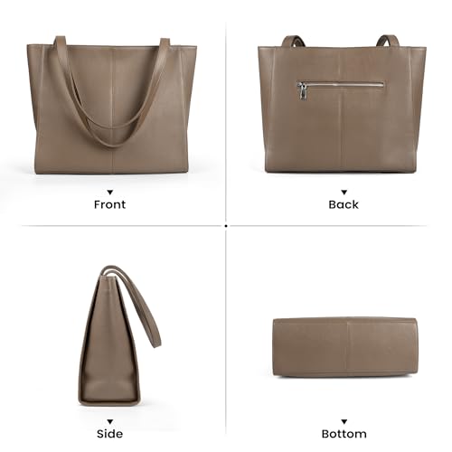 Image of befen Genuine Leather Tote Bag for Women Work Travel Leather Purse Handbags | Real Leather, Padded 14 inch Laptop Compartment, Multi-Pockets, Zipper, Tote Bag for Daily