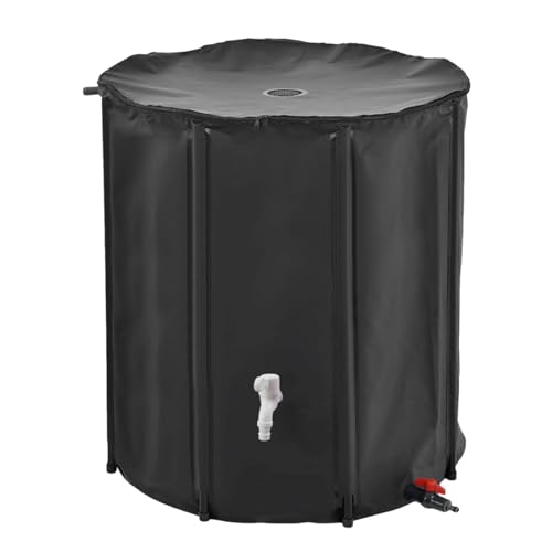 ACNMGDF Canna di Pioggia Pieghevole Portatile Serbatoio d'Acqua di Grande capacità con Kit di Spigot e Overflow - Pesante per la Raccolta di piogge dall'indocestino e Piante Nero 52Gallon/200L