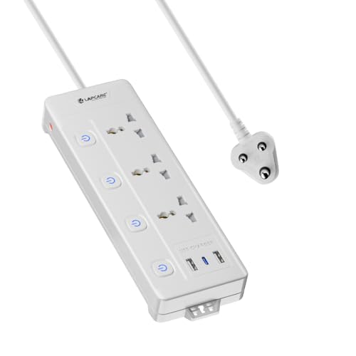 Image of Lapcare Smart Surge Protector with Individual Switch, 250 Volts Extension Board, 3AC Socket 2500W, PD 20w & 2xUSB, 1.5M Copper Cord, Overload Protection, Safety Shutter, Durable PP Body