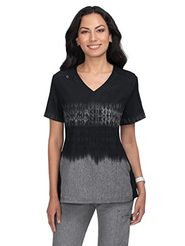 KOI Basics Women's 1031PR Cali Scrub Top (Tie Dye Black Heather Grey, Medium)