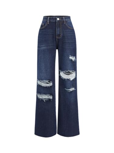 Image of CIDER Women's Ripped Jeans High Waisted Distressed Baggy Pants | Straight Wide Leg, Denim Pants