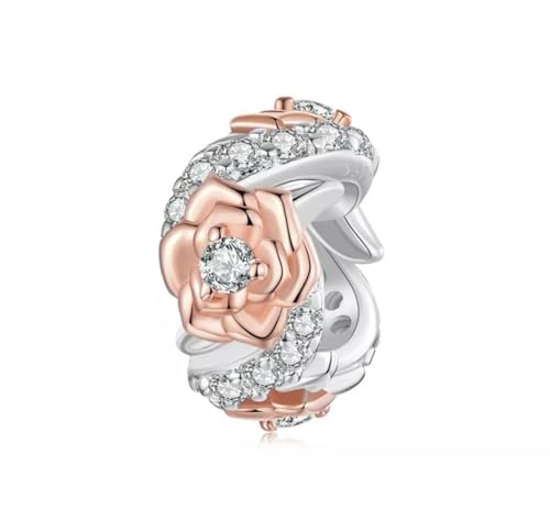 Dainty Rose Flower Charm Bead Floral Rose Gold Genuine 925 Sterling Silver Compatible With Pandora Bracelet