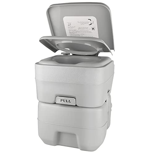 GOLDPAR Portable Travel Toilet Indoor Outdoor Porta Potty, 5.3 Gallon Double-outlet Toilet, Standard with Anti-leak Seal Ring and Cleaning Brush, for Fishing, RV Camping (Bellows Pump)