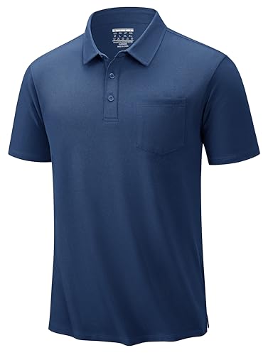 TACVASEN Mens Polo Golf Shirts with Pocket Pique Cooling Performance Moisture Wicking Polo Shirts