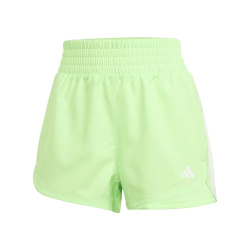 adidas Women's Pacer Training 3-Stripes Woven High-Rise Shorts, Lime Burst/White, M 5 inch