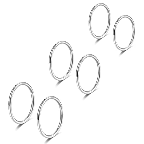 6Pcs 20G Nose Rings For Women Men 316L Surgical Steel Hinged Earring Hoops Rook Helix Cartilage Daith Tragus Earrings 6 Mm 8Mm 10Mm Set #TOP4