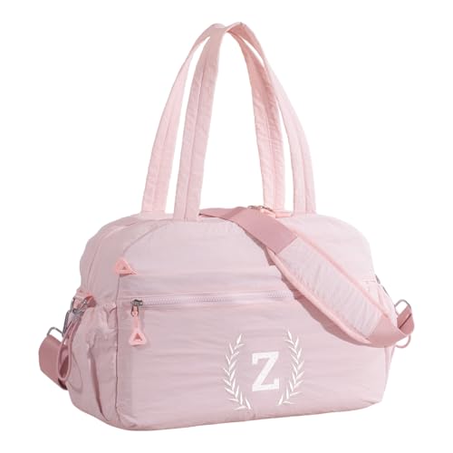 Gift for Women, Kid & Friend, Initial Girls Duffle Bag, Monogrammed Personalized Overnight Weekender, Birthday Gifts for Teen, Mom, Daughter, Grandmother, Dad (Pink, Z)