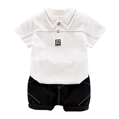 Conjunto de 2 peças de roupas para bebês meninos Camisas brancas + Shorts