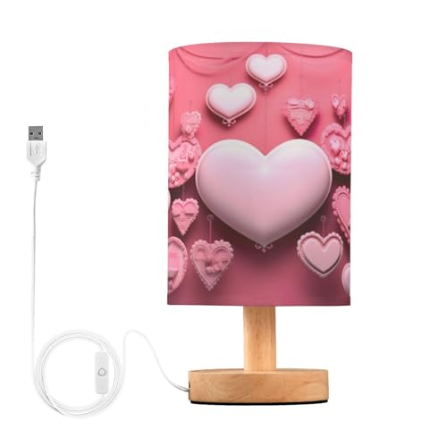 SDMKA Happy Valentines Day Bedside Table Lamp for Bedroom, Minimalist Nightstand Lamp with Round Fabric Shade for Living Room, Office, No Bulb Required