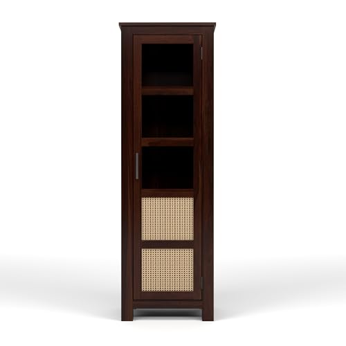 Image of Solid Sheesham Wood Bookshelf with Acrylic Glass Door | Rosewood Kitchen Cabinet with Storage Shelves for Dining Room & Office (B-Walnut Finish)