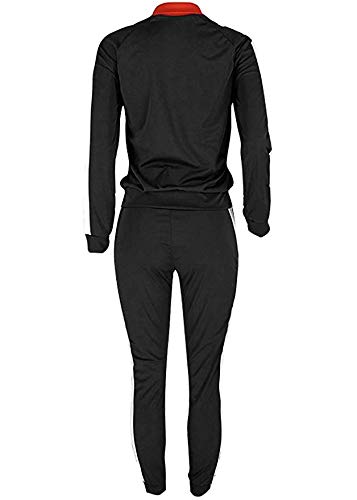 Women's Color Block Tracksuit Set Zipper Jacket and Pants 2 Piece Sports Jog Set