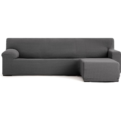 Housse de canapé chaiselongue extensible grise résolvant les plis du tissu