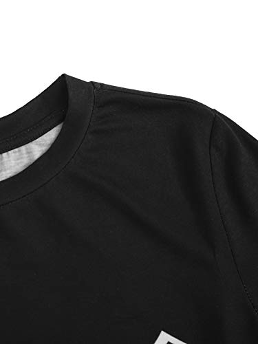 Wdirara Women's Cute Cartoon Print Closed Eyes Print Tee And Shorts Pajama Set Black L #TOP4