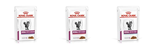Royal Canin Renal Cat Food Wet Veterinary 3 Box of Chicken Beef Fish Feline Kidney Total of 12 x 85g