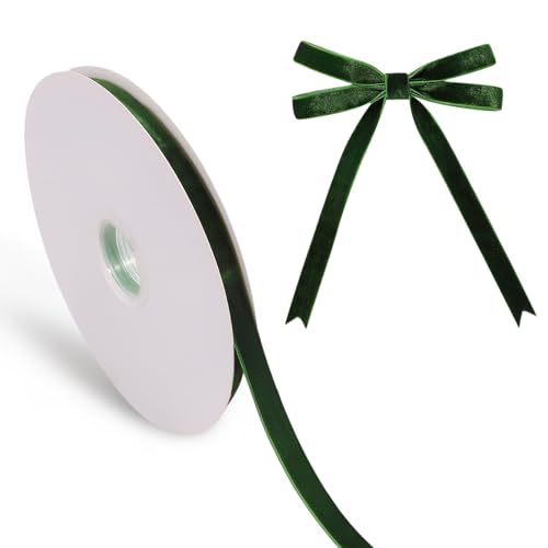yoyokid 25 Yards Christmas Green Velvet Ribbon 1/2 inch Vintage Velvet Ribbon for Christmas Tree, Gift Wrapping, Wreaths, Sewing, Wedding and Home Decor