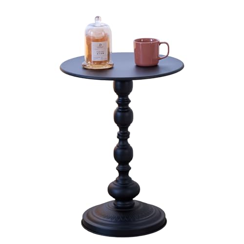 Elegant Vintage Round Side Table with Roman Columns - Sturdy Meta...