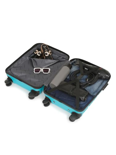 Image of Teakwood Unisex Trolley Bag, Hard Cabin with Zipper Closure, Adjustable Push Button & Cross Side Strap, Lock System 360 Degree (S, Aqua)