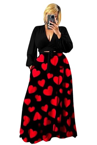 Image of Plus Size Women's 2 Piece Outfits Casual Long Sleeve Wrap Crop Top Maxi Long Dress Flowy Matching Sets