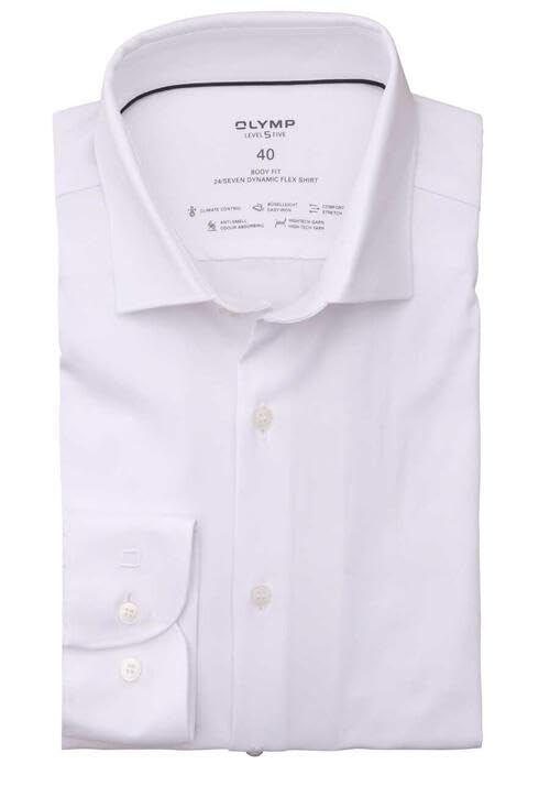 Chemise en sergé blanc OLYMP coupe ajustée pour homme au tissage haut de gamme