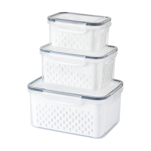 Qcbuegof 3 recipientes de almacenamiento multiusos con agujeros de ventilación para organización de alimentos secos y húmedos, cajas resistentes para refrigerador