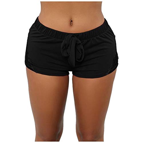 Short de sport pour femme - Short d'été - Short de sport - Short de yoga - Coupe ample - Taille élastique avec cordon de serrage - Short de sport - Legging court - Mini pantalon de fitness, Noir , XXL Cover