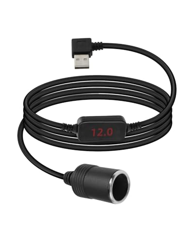 YANBORONSN USB A męski na zapalniczkę żeńską z cyfrowym wyświetlaczem, 90 stopni USB A 5 V do 12 V adapter gniazda zapalniczki kompatybilny z deską rozdzielczą, radarem (9 m)