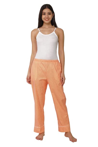 Omney Cotton Free Size Lower Pajama Lounge Pants Regular Latest Western Ladies Night Wear Sleep Wear Relaxed Fit Casual for Women (Colour-Orange)-image-37