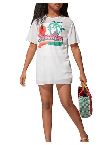 Image of SweatyRocks Girl's Tropical Print Cover Up Short Sleeve Swimsuit Cover up Beach Dress