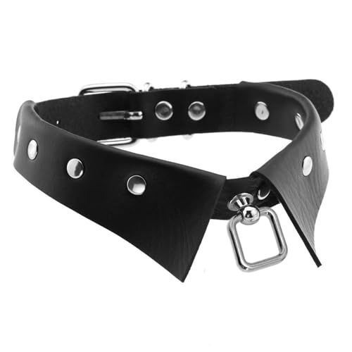 Hollow Square Frame Pendant Collar for Men Women,Adjustable PU Choker Necklace with Buckle for Cosplay3
