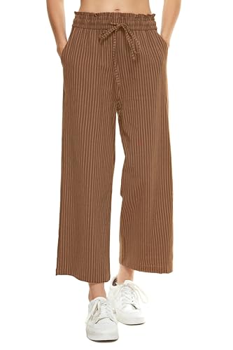 Image of LNX Womens Linen Capri Pants Wide Leg High Waisted Drawstring Casual Cropped Pants with Pockets