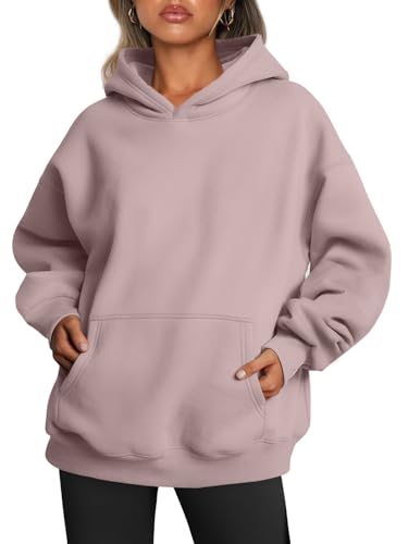 Trendy Queen Womens Oversized Hoodies Fleece Sweatshirts Long Sleeve Sweaters Pullover Fall Clothes with Pocket, Dark Pink, M