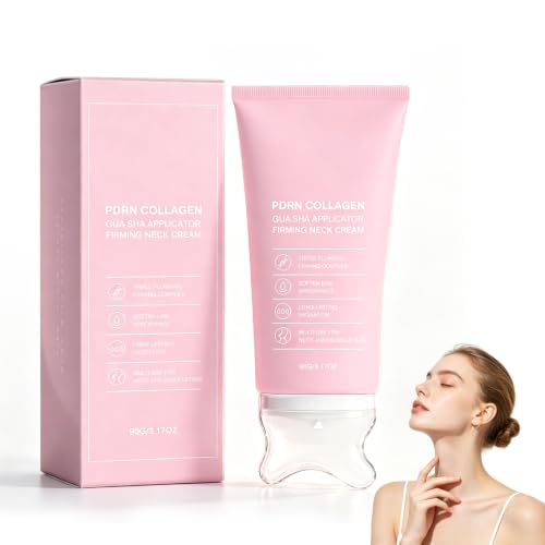 90 g PDRN colágeno Gua Sha Neck Wrinkle Cream con aplicador Gua Sha | Crema de cuello de colágeno, cabeza de masaje integrada, Skincare coreano, para cuello y mentón, mujeres y hombres