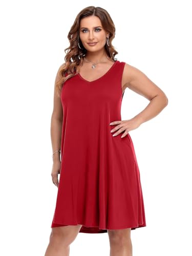 Image of BELAROI Women Casual Summer Dresses Plus Size Sundress V Neck Swing Tank Dress Sleeveless Criss-Cross Beach Cover Ups Pockets
