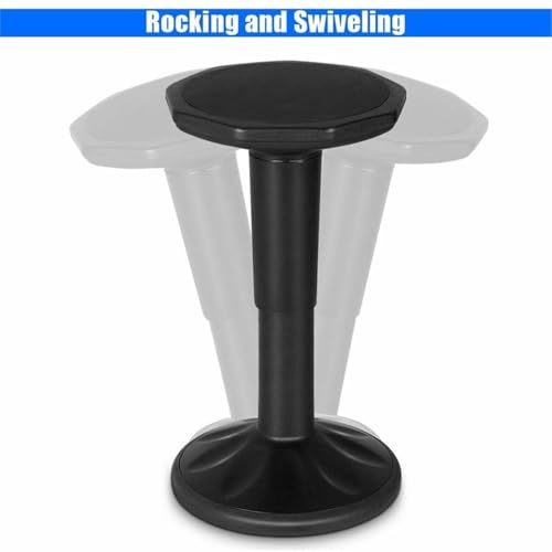 Image of Pemberly Row Contemporary Plastic Wobble Sitting Stool, Height Adjustable 16.5-23 in, Durable PP Frame with Silicone Cover, Black Finish, Lightweight Ergonomic Stool for Home, Office, or Classroom Use