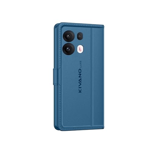 Image of KIVANO LUXE Compatible for Oppo Reno 13 Pro 5G Luxury Handmade Leather Magnetic Flip Folio Case | Card Holder & Kickstand | Slim Protective Cover | Unisex - Blue