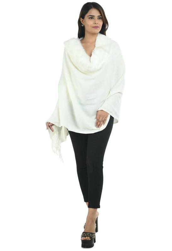 Image of Manra Women's Solid Faux Fur Border Stole Shawl Warm Wrap Cape for Winters (SC 14)