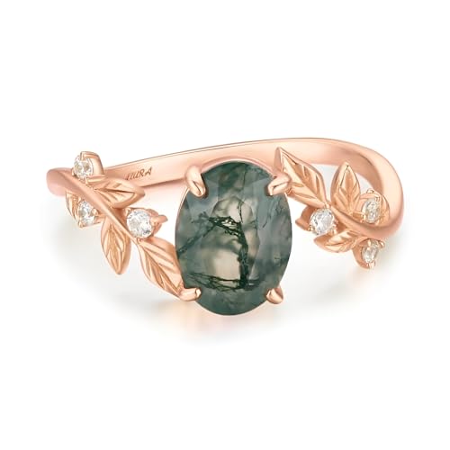 Natural Moss Agate Ring for Women Premium 925 Sterling Silver Plated Green Agate Engagement Ring Promise Ring Jewelry Gift for Women Moss Agate Wedding Ring Womens Moss Agate Ring
