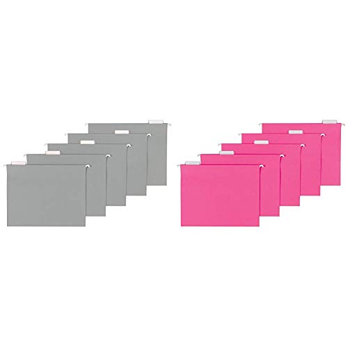 AmazonBasics Hanging Folders, Letter Size, Gray, 25-Pack & Hanging Folders, Letter Size, Pink, 25-Pack