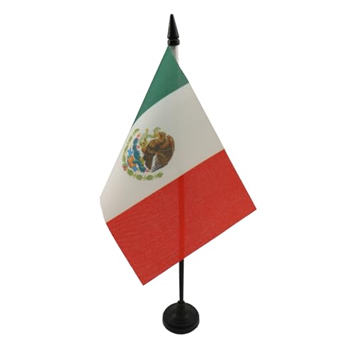 AZ FLAG - Drapeau De Table Mexique - 15x10 cm - Mini Drapeau Mexicain De Bureau 100% Polyester Avec Hampe De 25cm Et Socle En Plastique Noir