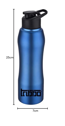 Image of TRIBBO Stainless Steel Water Bottle 1 litre, Water Bottles For Fridge, School,Gym,Home,office,Boys, Girls, Kids, Leak Proof(Blue,SIPPER CAP, SET OF 1, 1000 ML Model-Curve)