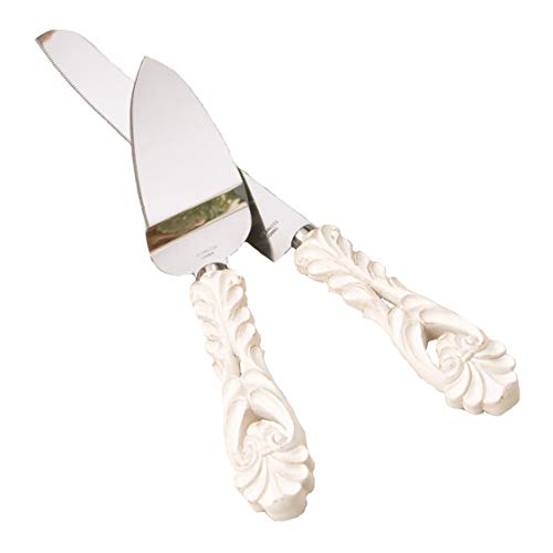 FASHIONCRAFT 2464 Vintage Baroque Design Antique Ivory Server and Cake Knife Set